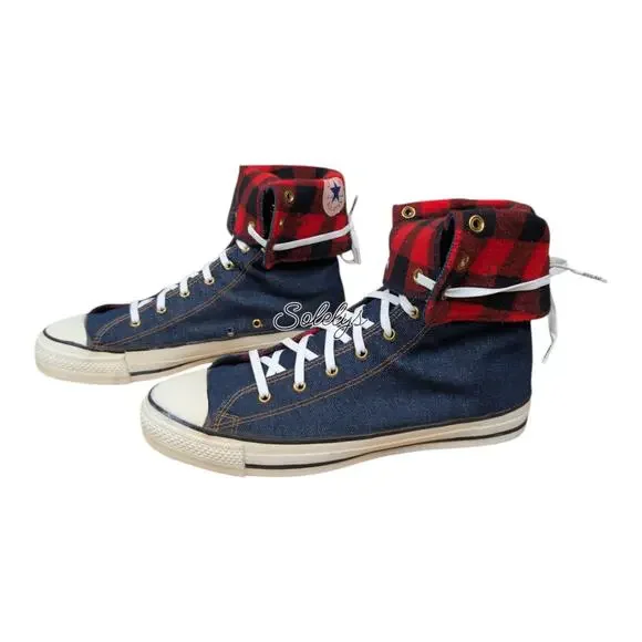 Converse 1987 Vtg NeeHi Calf High XHI USA Made Denim Fold Plaid Sneaker Mens 11 - Picture 5 of 14